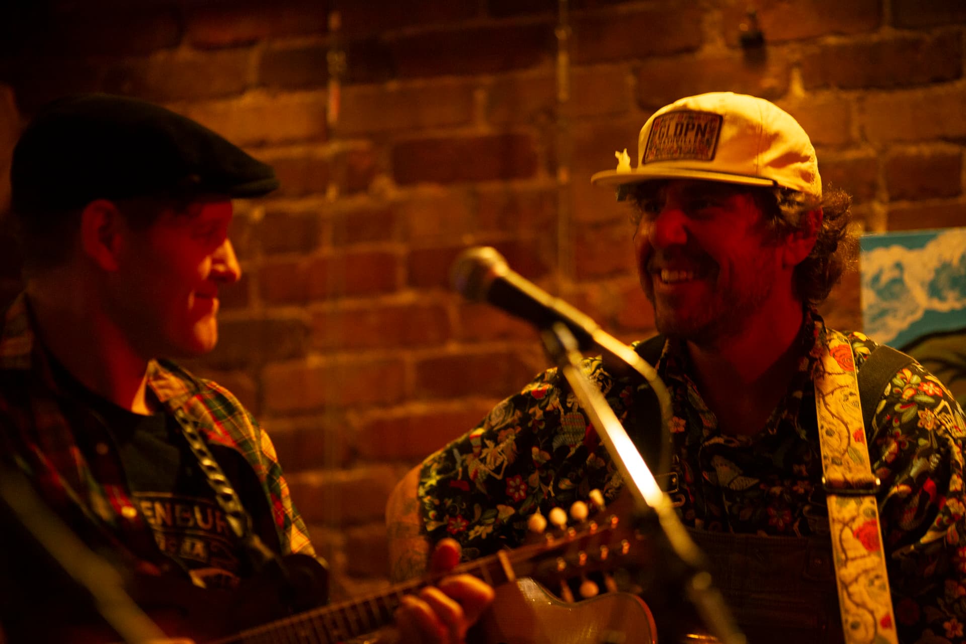 Ty Stonehawker laughing on stage between songs