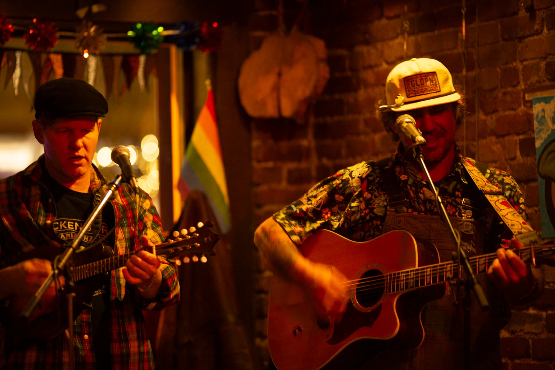 Ty Stonehawker sharing a smile with a bandmate on stage
