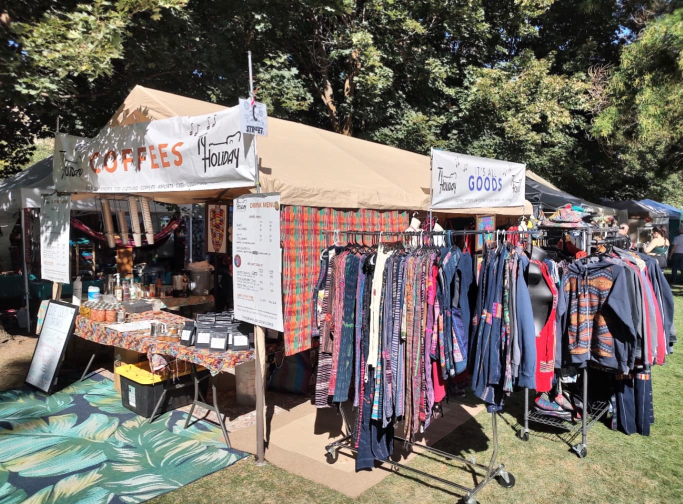Racks of handcrafted Guatemalan clothing and imports